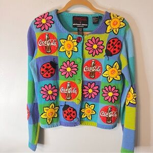 Very RARE Michael Simon Limited Edition Cardigan with Coca-Cola Sz Sm 1999 VTG
